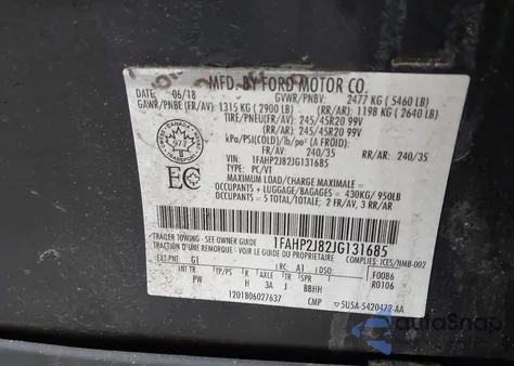 2018 Ford Taurus Limited z USA, uszkodzony, nr VIN 1FAHP2J82JG131685